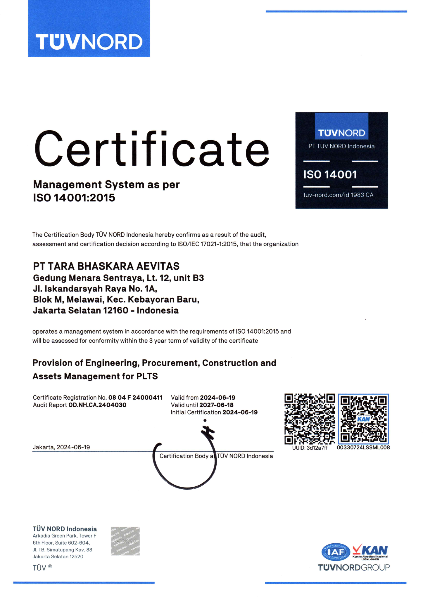 ISO 14001:2015 Certificate